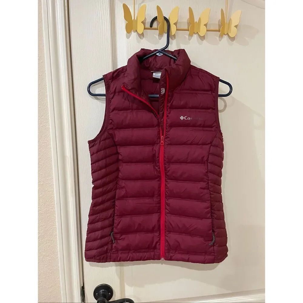 Columbia Vest XS Maroon Red Full Zip Lightweight Puffer Insulated